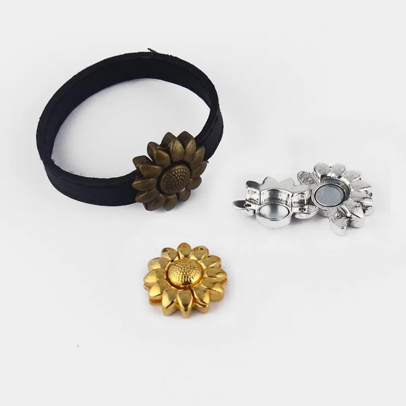 

5 Sets Antique Bronze/Silver/Gold Sunflower Strong Magnetic Clasp Bracelet Findings For 5mm 10mm Flat Leather Cord