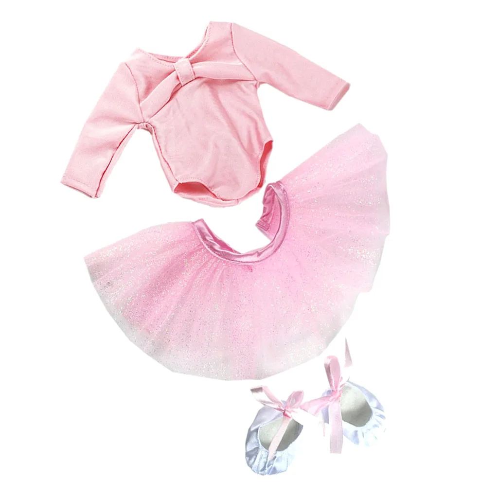 Skinny Ballet Dance Suit Skirt Dress Shoes for   18 inch Dolls Accessories Gilrs Toy Pink