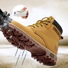 Защитная обувь для мужчин со стальным носком; дышащие кожаные рабочие ботинки; нескользящие ботинки; обувь для промышленного и строительного производства