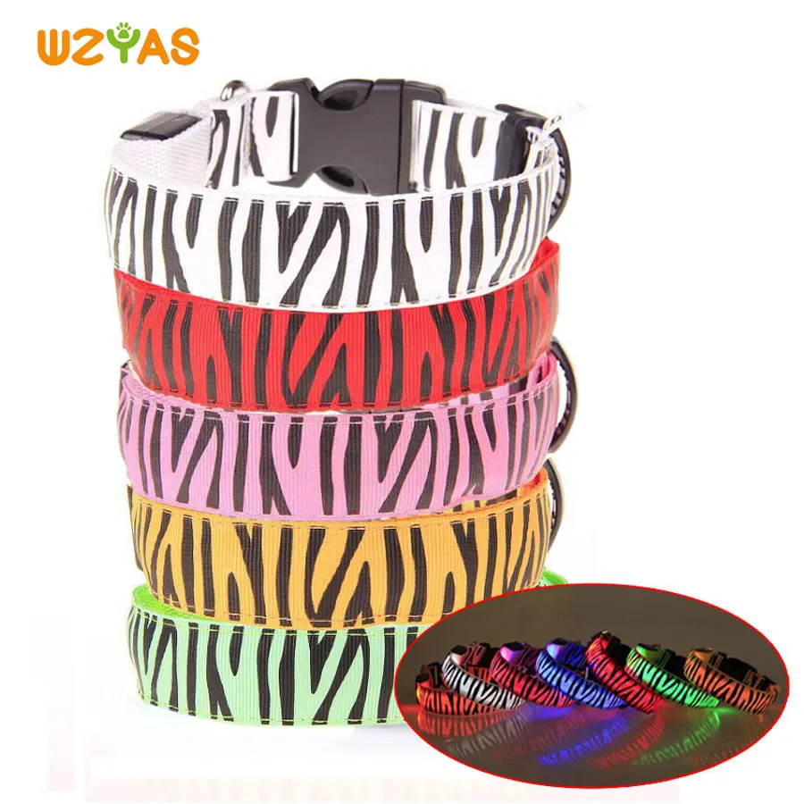

3 Model Pet Dog Supplies Anti-Lost Night Safety Flashing Dog Collars Zebra Pattern Luminous Light Collar Dogs Accessory