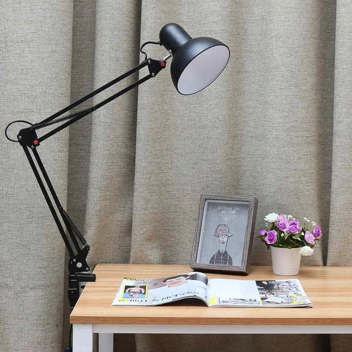 

110-240V Flexible Swing Arm Clamp Mount Table Lamp Office Study Home Desk Light Eye Protect