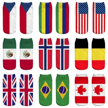 

3 Pairs America Brazil Canada 3D Print Flag Socks High Quality Cotton Women's Socks Short Happy Funny Sock Slippers Unisex Socks