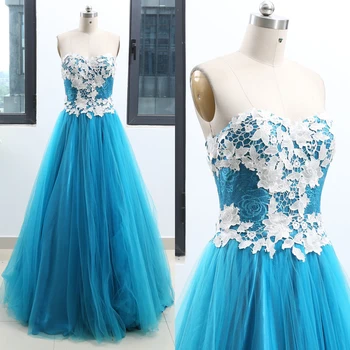 

Sky Blue Ball Gown Strapless Floor-Length Tulle Prom Party Formal Evening Dress M 262693