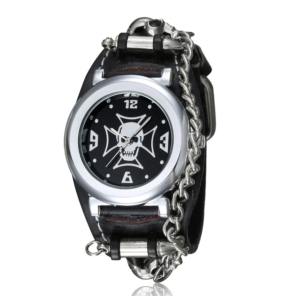 Black & White 3D Skull Men Watch Rivet Chain Skeleton Cowboy Men's Wrist Watches Punk Rock Singer Quartz Watch Male Wristwatch Black & White 3D Skull Men Watch Rivet Chain Skeleton Cowboy Men's Wrist Watches Punk Rock Singer Quartz Watch Male Wristwatch