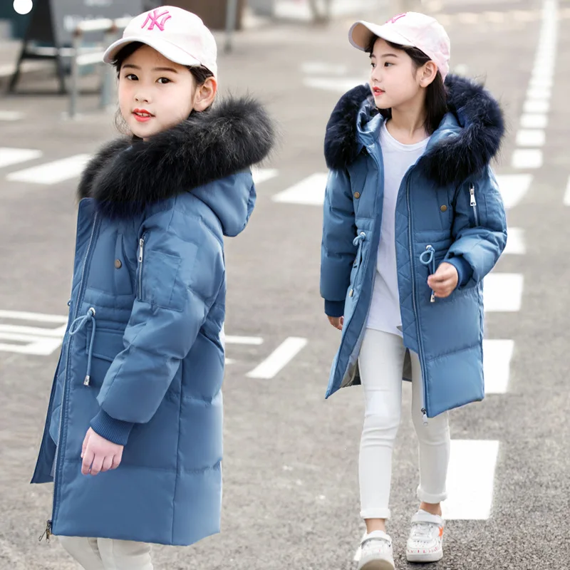 

New Fur Hooded Kids Winter Jacket Girls Warm Coats 2018 Children Winter Coat Thick Long Down Coats for Teenagers Outerwear Parka