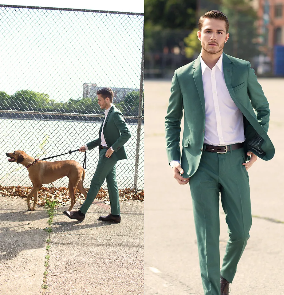 

2019 New Arrived Two Buttons Green Wedding Groom Tuxedos Handsome Notch Lapel Groomsmen Men Suits Prom Blazer (Jacket+Pants)