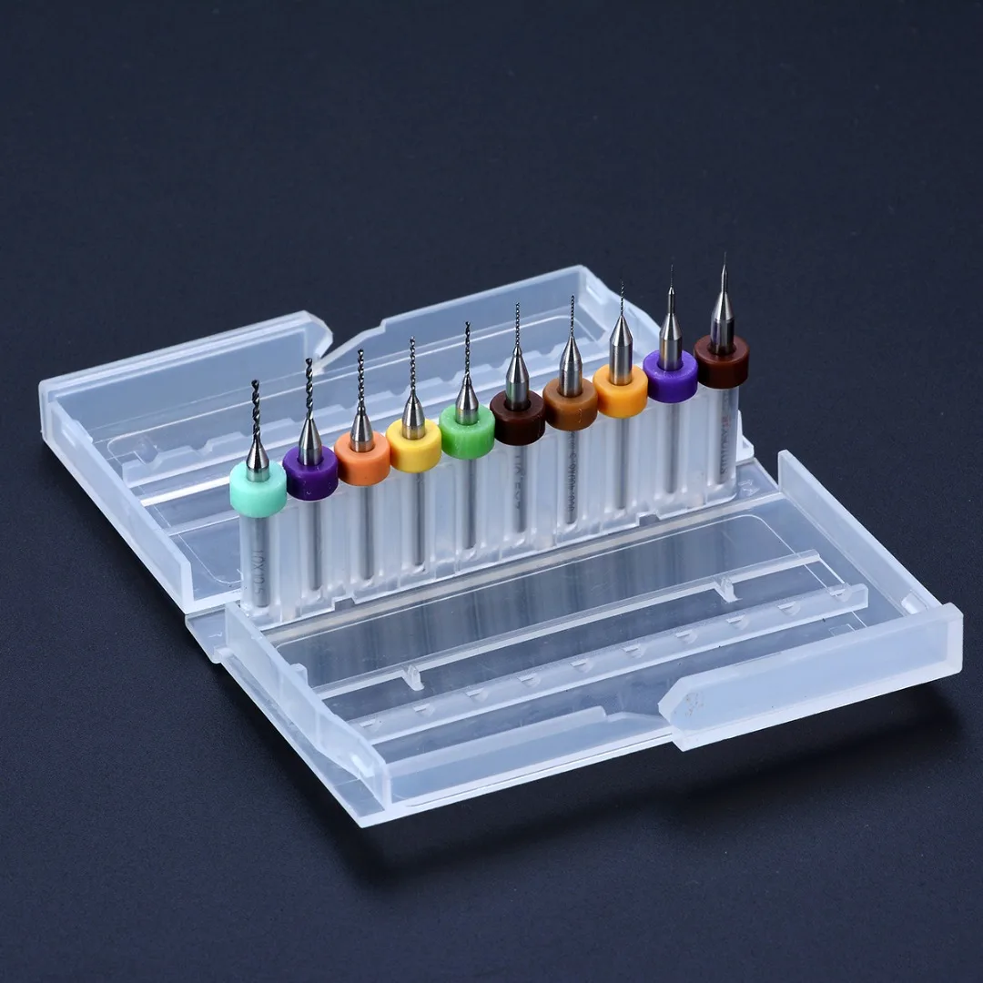 10pcs PCB Carbide Micro Twist Drill Bits Set 0.1-1.0mm Jewelry Rotary Tool CNC Milling Cutters