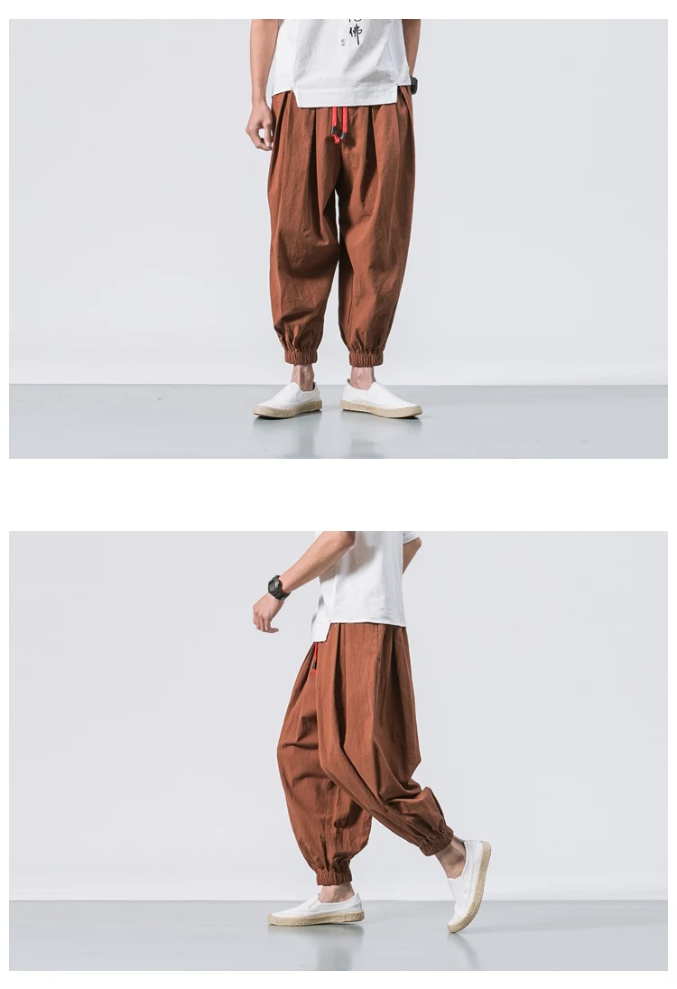 2022 Summer Style Harem Pants Men Chinese Style Casual Loose Cotton Linen Sweatpants Jogger Pants Streetwear Trousers ABZ397 green sweatpants