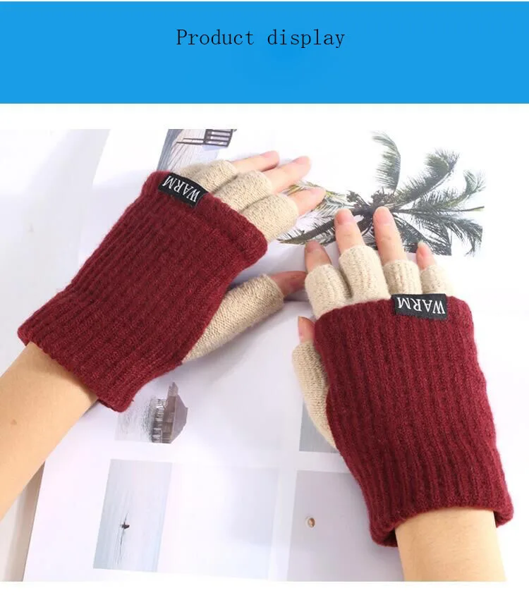 Женские вязаные теплые Утепленные перчатки без пальцев, мужские зимние перчатки, аксессуары унисекс, двухслойные варежки