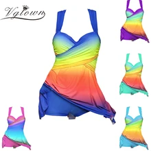 VGTOWN, новинка, женский купальник из двух частей, винтажный купальник, танкини, Набор радужных купальных костюмов с подкладкой, для мальчиков, большой размер 5XL