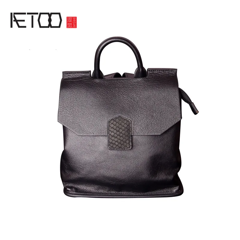 

AETOO Leather small backpack female new soft tide package personality European and American first layer of cowhide female should