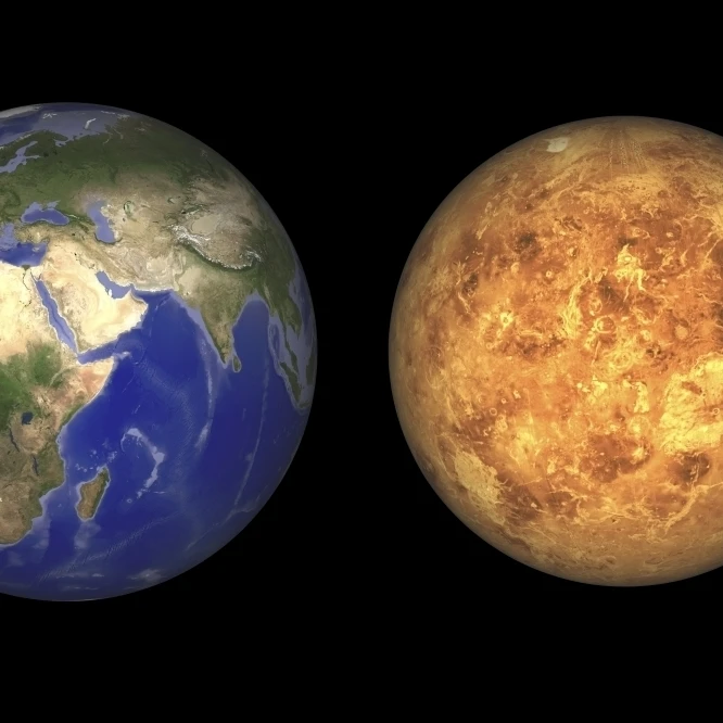 Artist's concept showing Earth and Venus without their atmospheres Poster Print (17 x 11)
