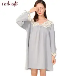 Fdfklak сезон: весна–лето хлопок Sexy Lady пижамы Ночная рубашка с длинными рукавами одежда для сна Кружево ночное Для женщин Ночная рубашка q458