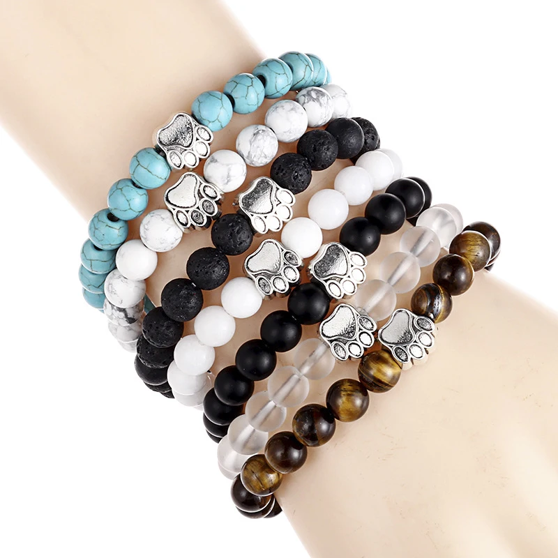 

2019 Vintage Bohemian Bracelets for Women Men Fashion Jewelry Couple Bracelets & Bangles Silver Color Beads Dog Paws Lovers Gift