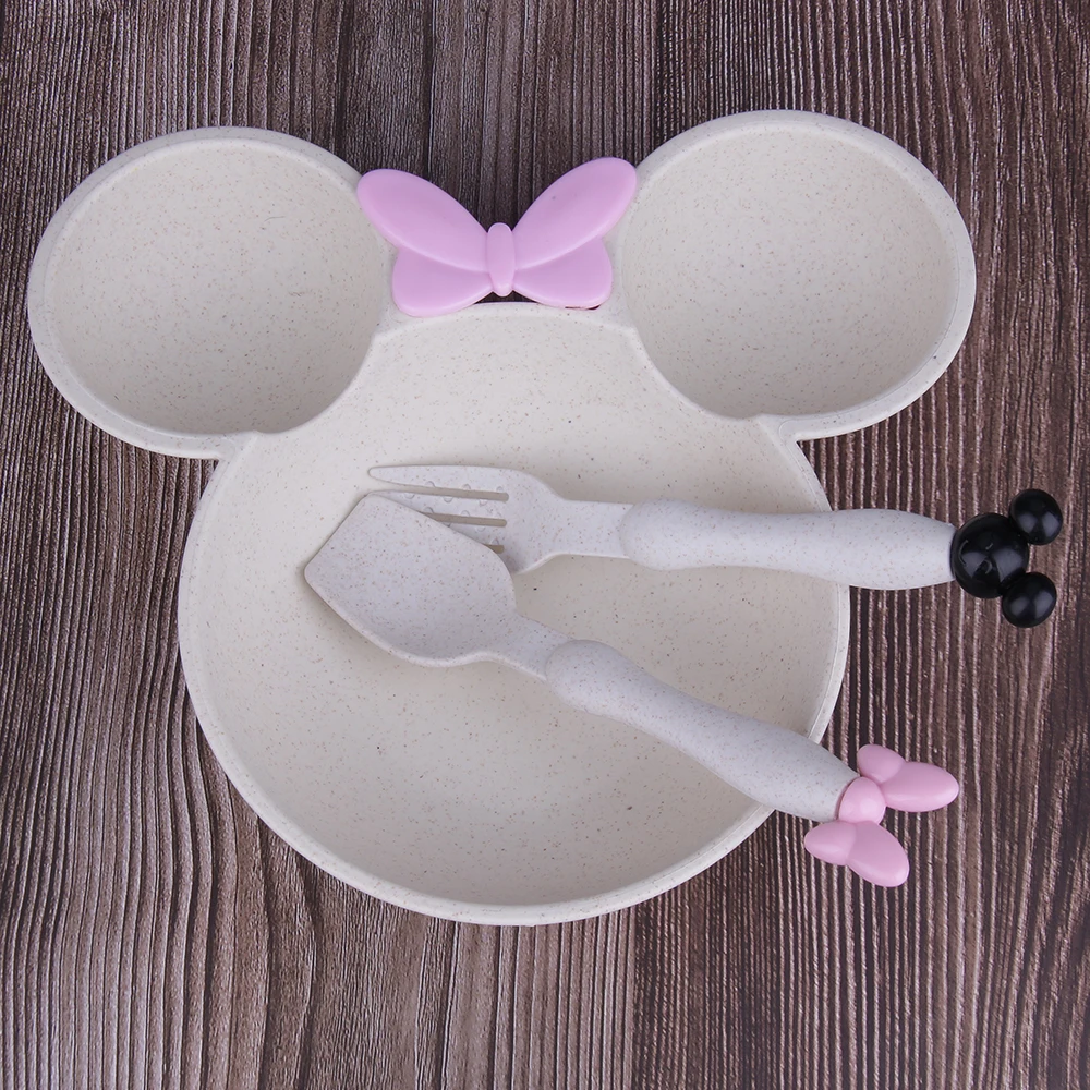 

Wheat Straw Bowl Children Cartoon Tableware Set Baby Dinner Plate Baby Training Bowl Spoon Fork for Kids Without Box