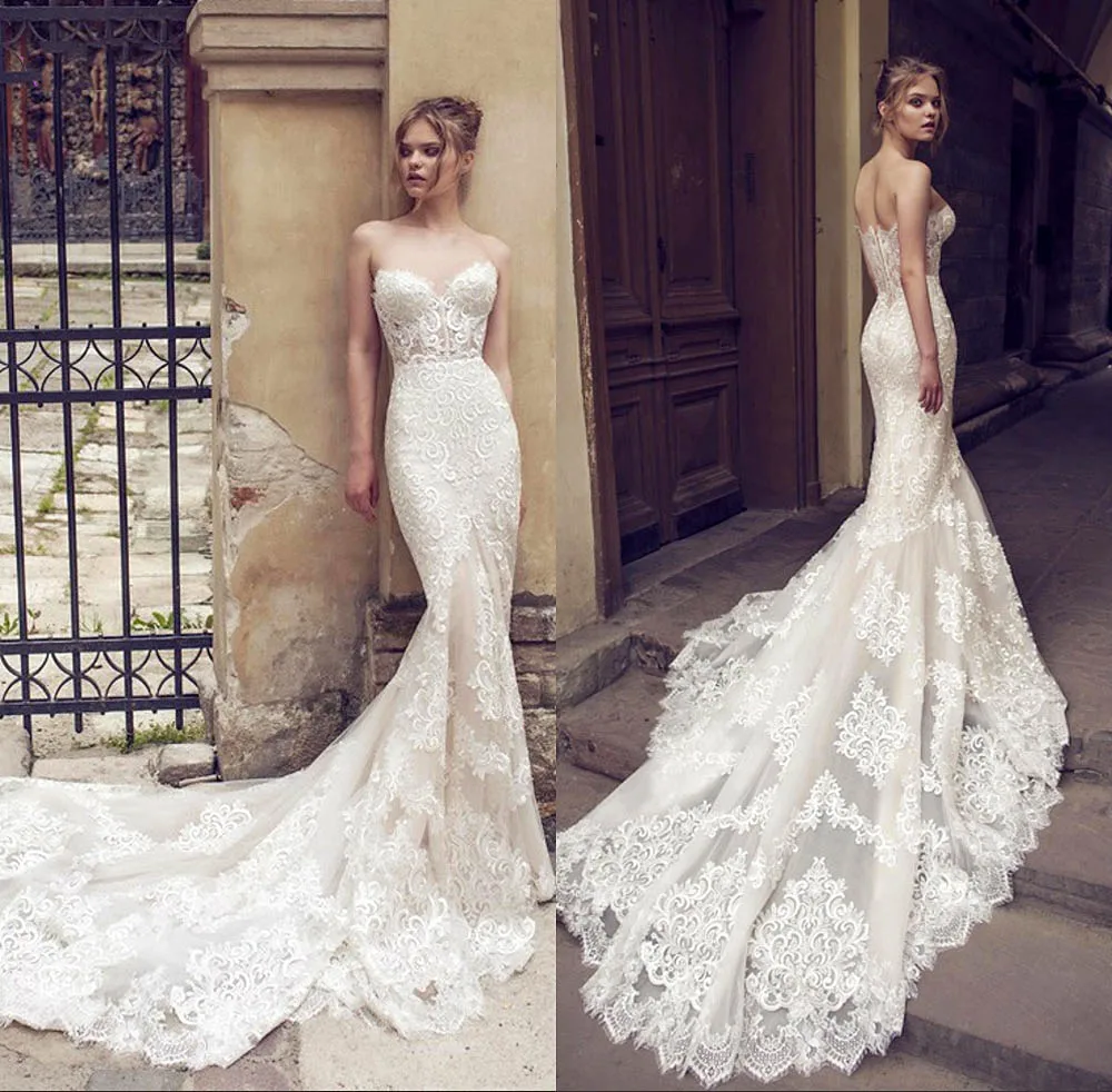 

Ivory Lace Mermaid Wedding Dresses 2019 New Sexy Mermaid Wedding Gown Bride Dress Vestido De Noiva Robe De Mariage