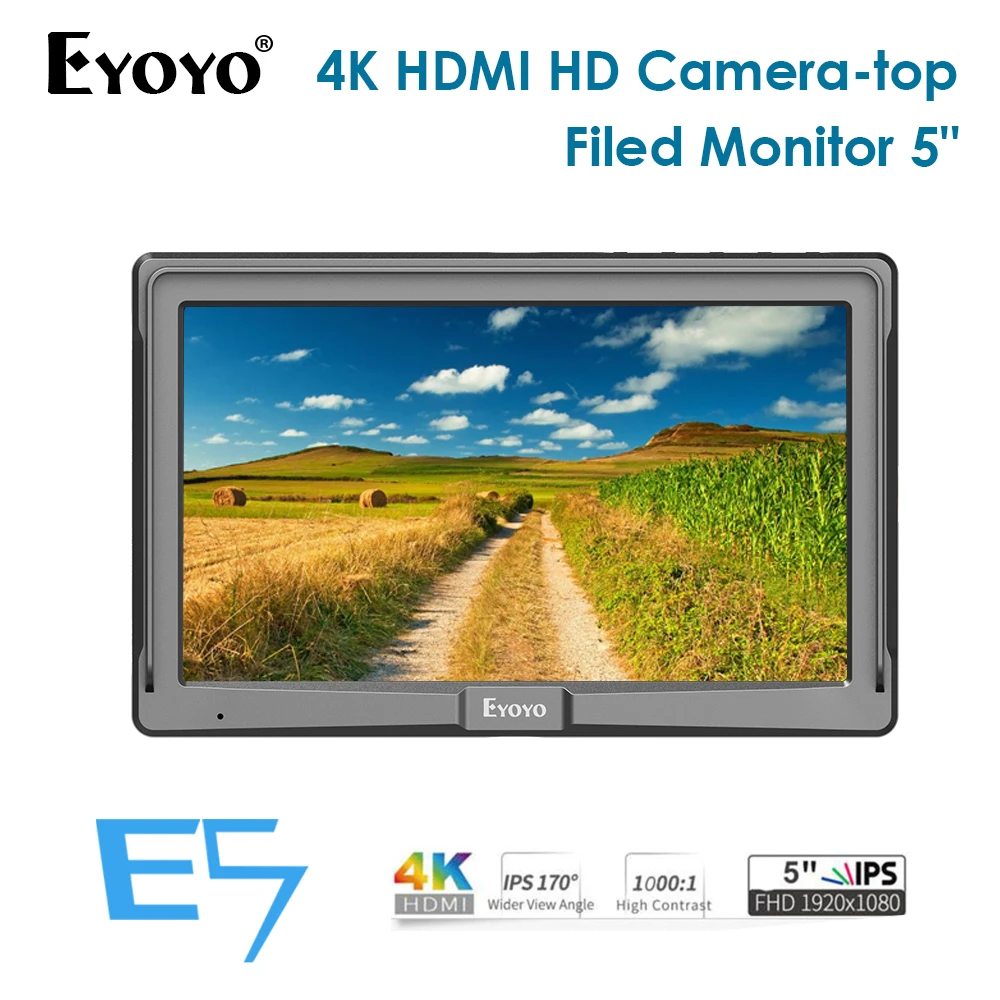 

Eyoyo E5 5 Inch 4K DSLR Camera Field Monitor IPS HD 1080P Support HDMI Input Output Tilt Arm Power Output Video Camera Monitor