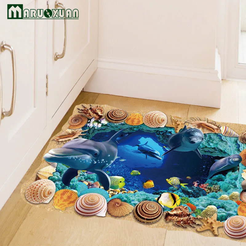 

Dolphin Undersea Caves Floor 3d Sticker Wall Sticker 60*90cm For Kids Room Mural Removable Vinyl Wall Decals Adesivo De Parede
