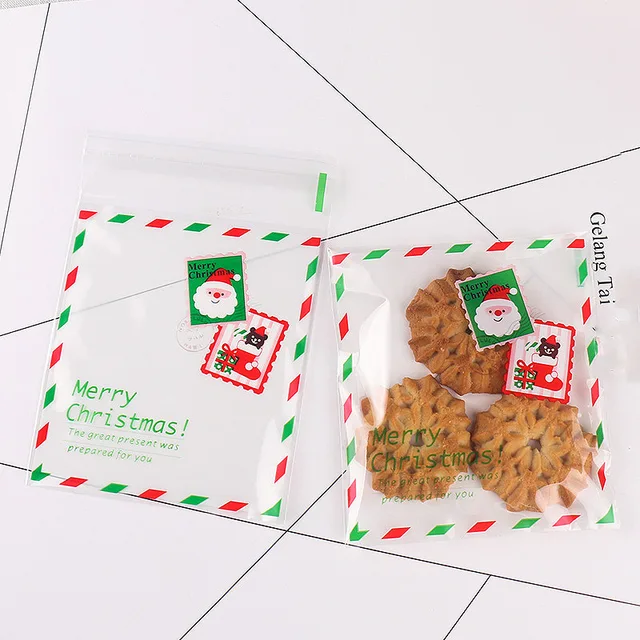 Baking Packing 100pcs New Santa Claus Christmas Gift Bags Cookie Candy Snowman Party Treat Decor