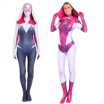 

2019 Women Girls Venom Spider Gwen Stacy Cosplay Costume Spiderman Zentai Superhero Bodysuit Suit Jumpsuits