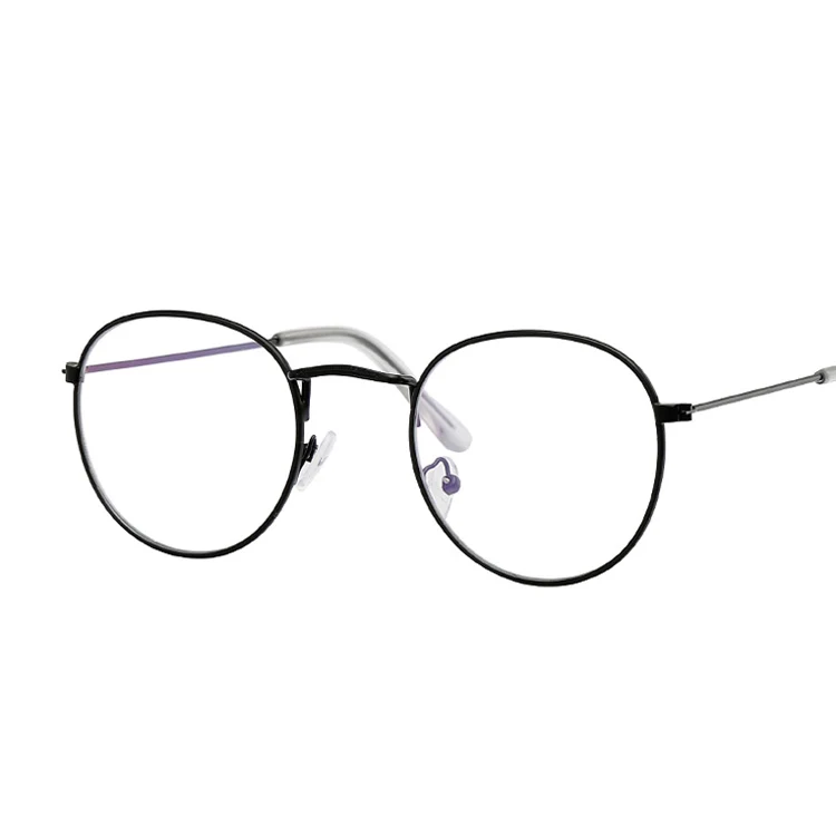 Круглые очки, оправа для мужчин, анти-синий светильник, очки для женщин, поддельные очки, Золотая оптическая овальная оправа для очков, прозрачные линзы - Цвет линз: Черный