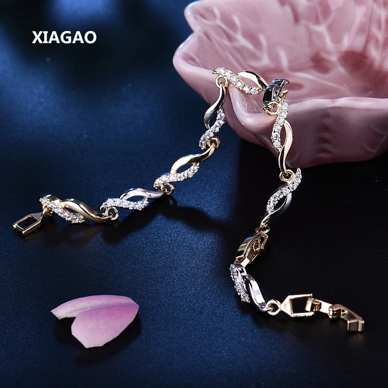 XIAGAO новые браслеты известный бренд ювелирных изделий Топ AAA циркониевый Кристалл Витая рука браслет цепочка 20 см L140