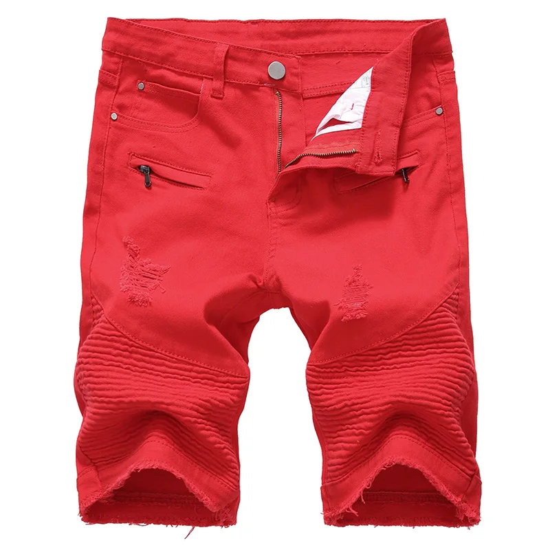 

New 2019 Summer Denim Shorts Men Fashion High Street Elastic Casual Jeans White Red Big size Male Cotton Brand Clothing