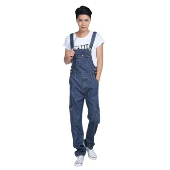 

New Fashion Designer Plus Size S-5XL Mens Denim Bib Overalls Blue Loose Baggy Washed Vintage Jean Jumpsuit For Male