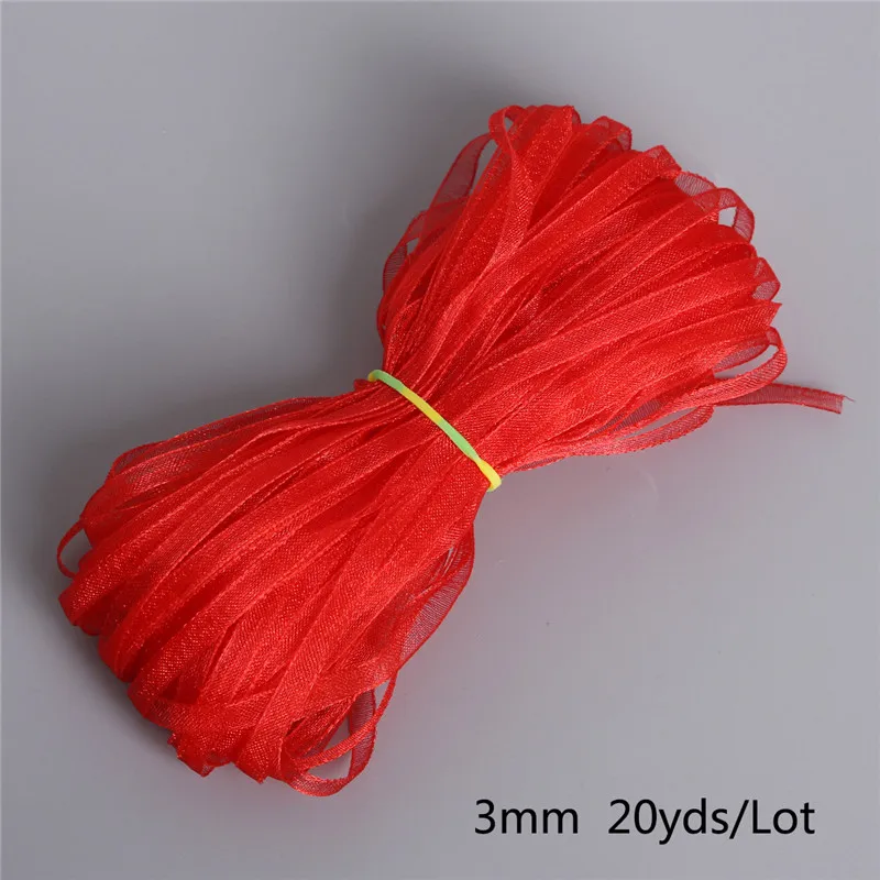 20 ярдов 3 мм ленты из органзы швейная ткань Сделай Сам подарочная упаковка ручной работы ленты для свадебного украшения 12 цветов - Цвет: Red