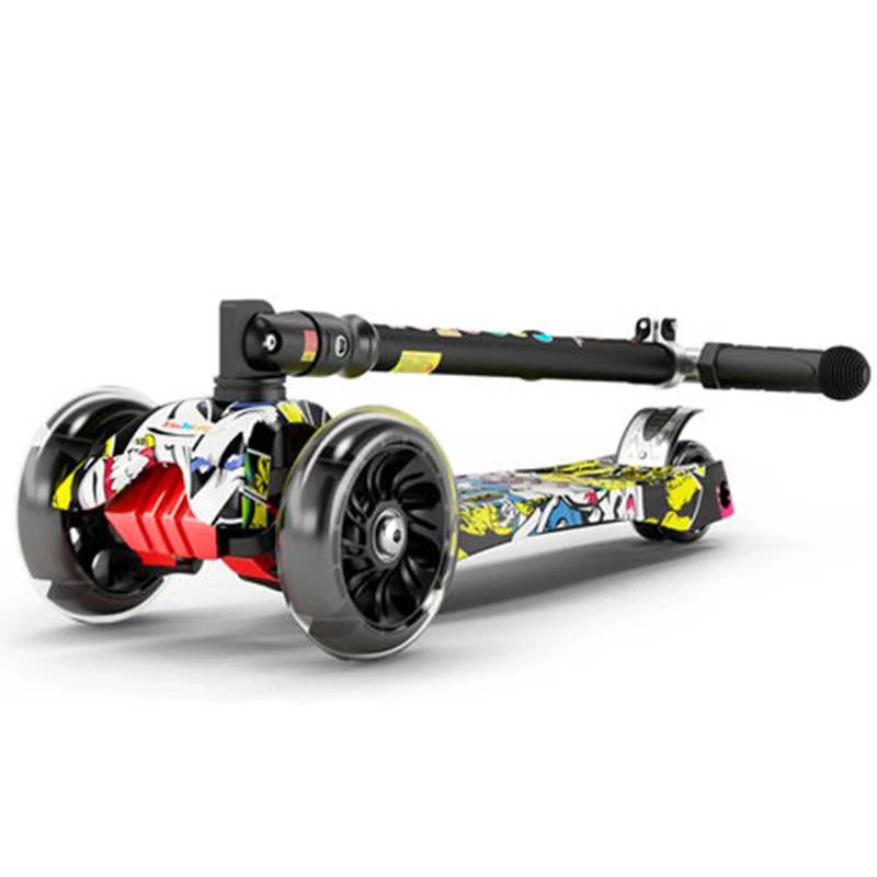 Children kick scooter baby children PU 4 rounds of LED outdoor sports folding fitness plastic height adjustable