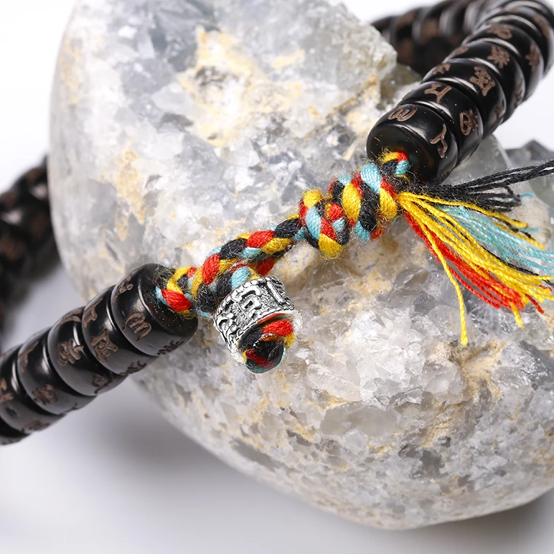 Тибетский буддийский Плетеный вручную браслет из хлопковой нити для женщин и мужчин из натурального кокосового ореха бусины резные Ом Мани Падме Хум ювелирные изделия