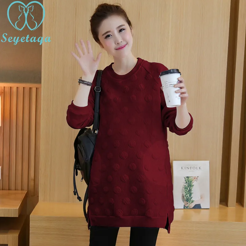 

9609# 2018 Autumn Winter 3D Dot Cotton Maternity Shirts Loose Tops Clothes for Pregnant Women Long Sleeve Pregnancy Hoodie Tunic