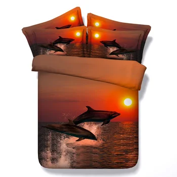 

Dolphin Comforter set duvet cover 3D Bedding sets sheets bedspread bed covers and comforters Super King Queen size Sunset Sea