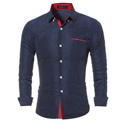 Высококачественная Мужская рубашка с длинными рукавами в горошек, Повседневная Блузка, рубашки с отложным воротником, Молодежная мужская одежда - Цвет: navy blue