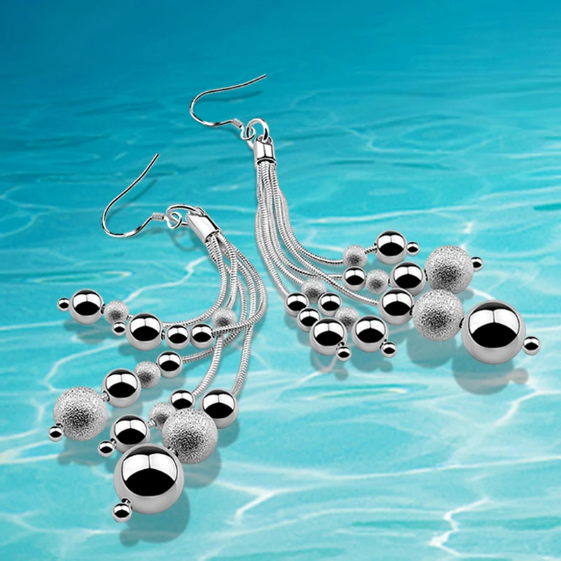 

women genuine solid pure silver beads earrings 925 sterling silver earring for lady