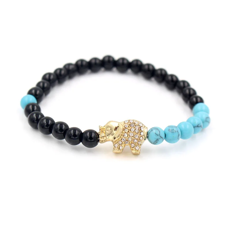 Unique Micro Insert Zircon Elephant Charm Bracelet 6mm Natural Stone