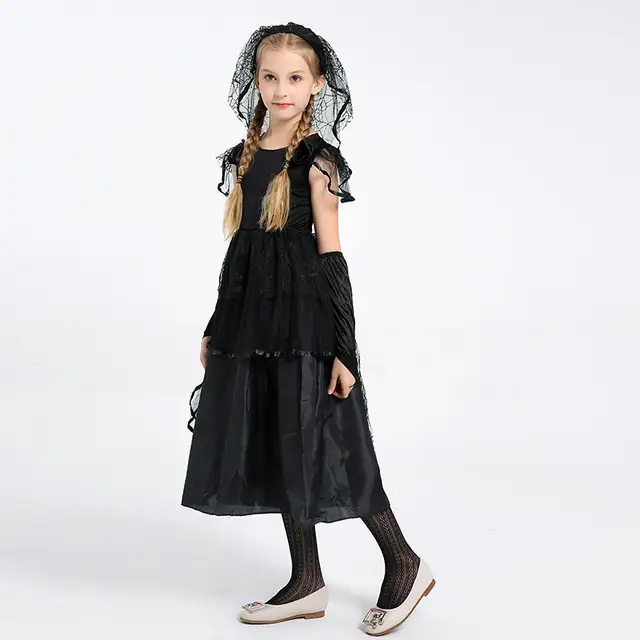 kids Halloween Costume Black veil Little Witch Girl bride Dresses Children witch Costumes