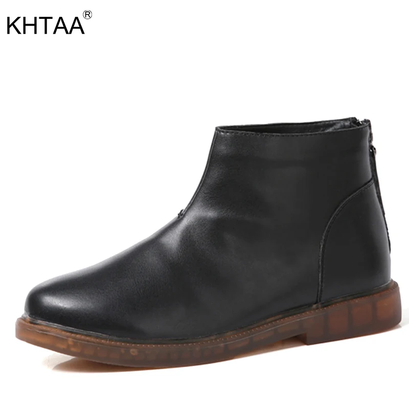 

KHTAA Split Leather Boots Platform Zipper Keep Warm British Shoes For Ladies Thick Heel Comfortable Female Winter Lesuire Shoes