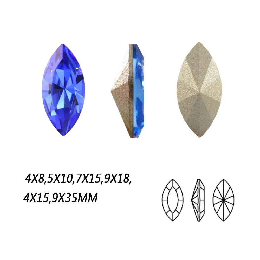

NYMR #4200S Sapphire Fancy Rhinestone Navette Pointback Setting With Setting Sew On Crystal For Clothing Garment Shoes Accessory