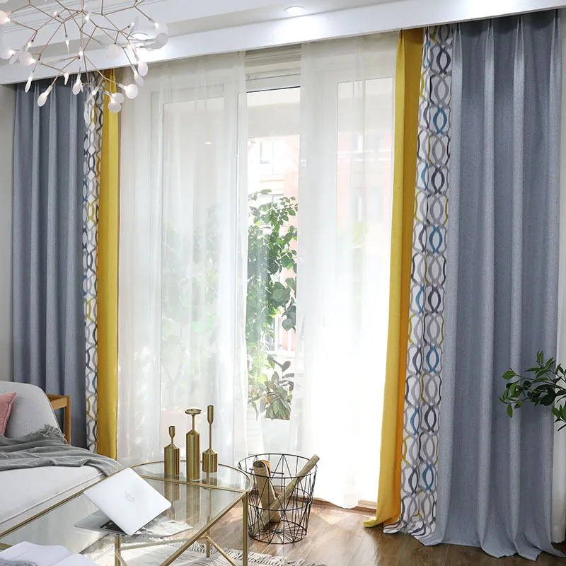 

Chenille Print Stitching Shading Curtain Cloth Living Room Bedroom Color Weaving High Shading Curtain Can Be Loose Cut Wholesale