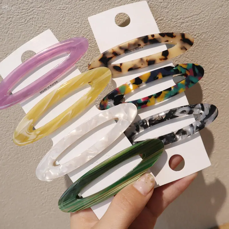 

AOMU Korea Japan Acetic Acid Leopard Print Hairpins Geometric Hollow Oval Acrylic Hair Clips Women Hair Accessories