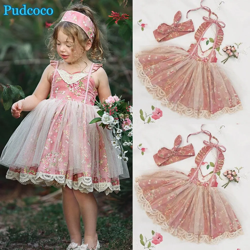 Pudcoco 2019 Brand New Princess Kids Baby Flower Girl Dress Lace Flower Tulle Dress Party Pageant Dress