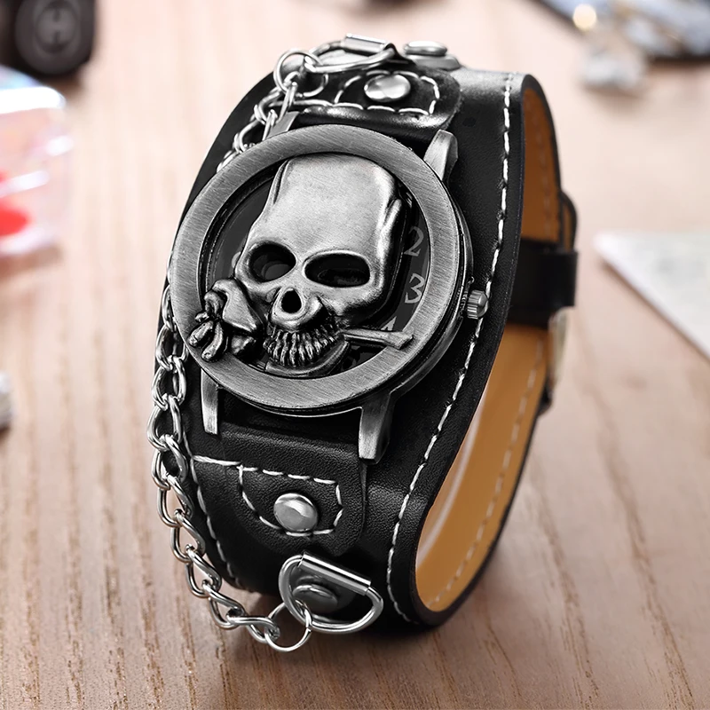 

Hot Sales O.T.SEA Brand Rose Skull Leather Watch Men Fashion Sports Quartz Wrist Watch Relogio Masculino 1831-5