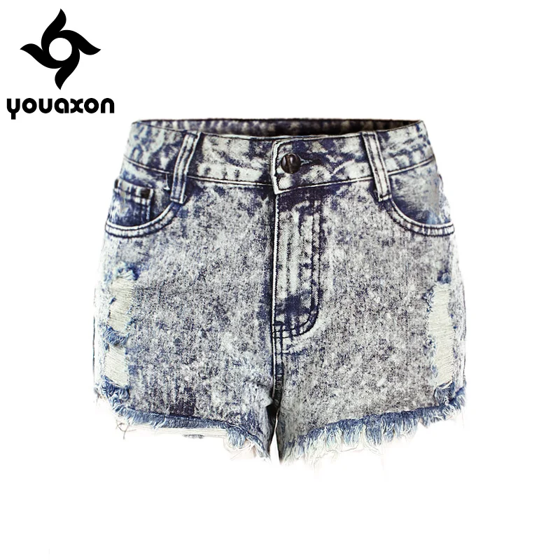 1809 Youaxon женские брендовые новые модные рваные джинсовые шорты с высокой талией для женщин - Цвет: as picture
