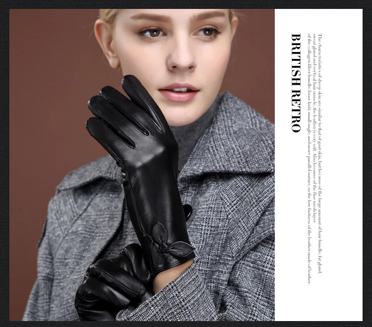 Дамская мода из натуральной кожи перчатки зимние вождения теплые кожаные перчатки овчины Сенсорный экран тонкий Стиль перчатки GR-86009-5