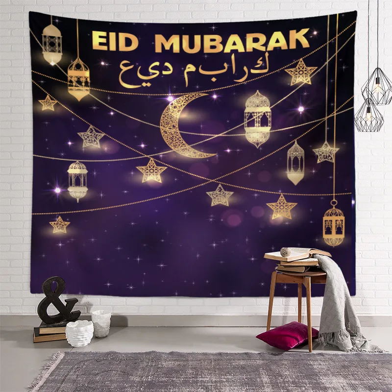 

Muslim open Ramadan Bright festival 3d Tapestry Purple Star home decoration accessories wall Hanging beach towel shawl one piece