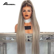 Anogol пепельный блонд 180 плотность 26 дюймов длинные прямые синтетические волосы на кружеве с детскими волосами для взрослых женщин средняя часть