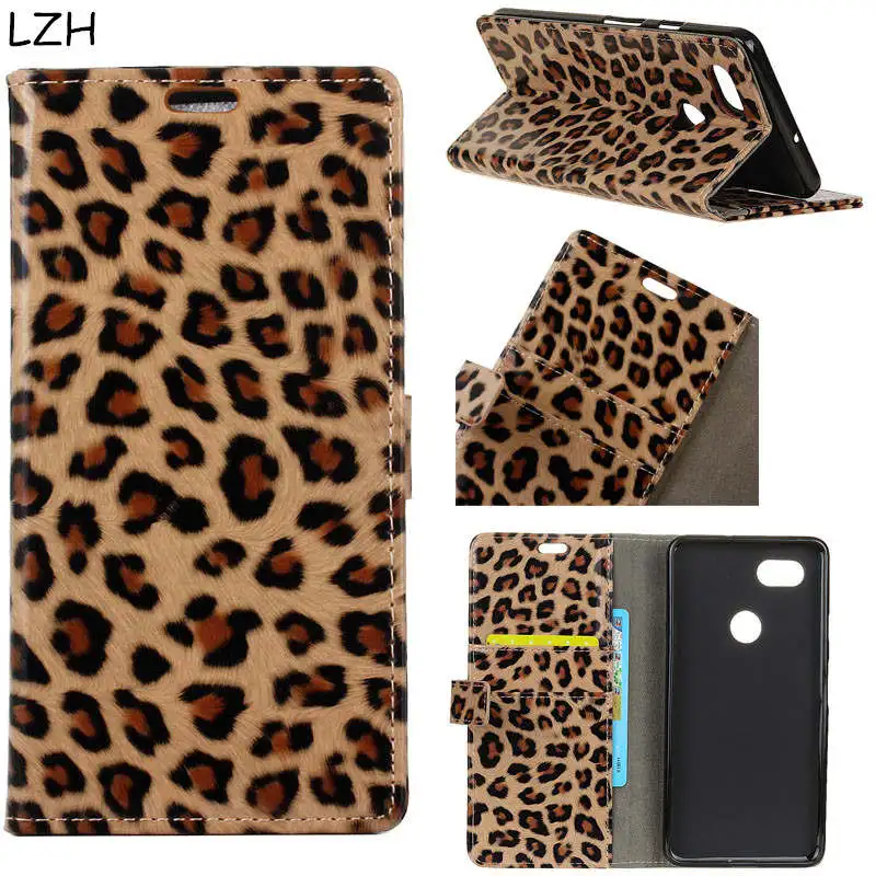 

Fashion Leopard Pattern PU Leather Flip Stand cover Magnetic Snap Wallet Card Slot case for Google Pixel 2 XL