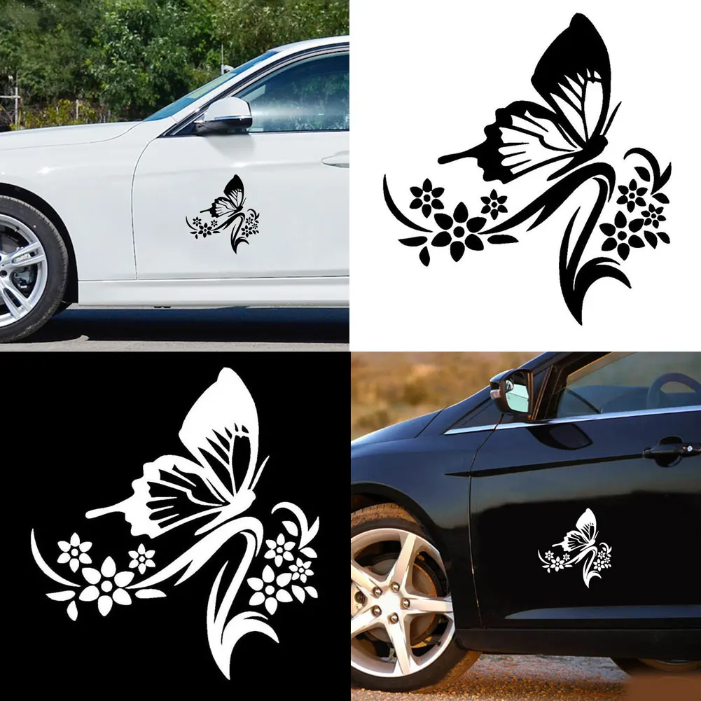 Reflexivo flores mariposa coche pegatinas decorativas calcomanías Auto decoración pegatina coche fácil de quitar reflectante