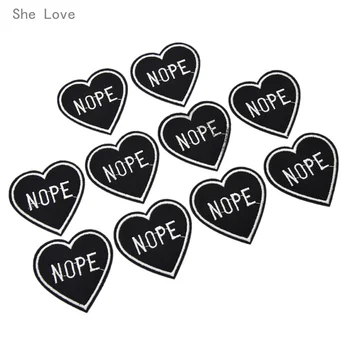 

She Love 10 Pcs Black Nope Heart Patches For Clothing Bag Sticker Embroidered Fabric Appliques Sewing Accessories